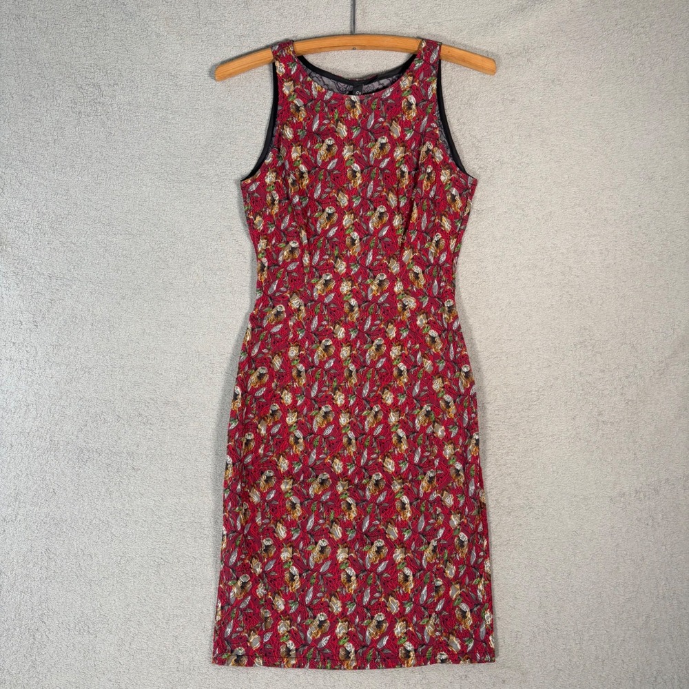 Elana Kattan Amara Textured‎ Floral Fitted Sleeveless Sheath Dress Size S Red